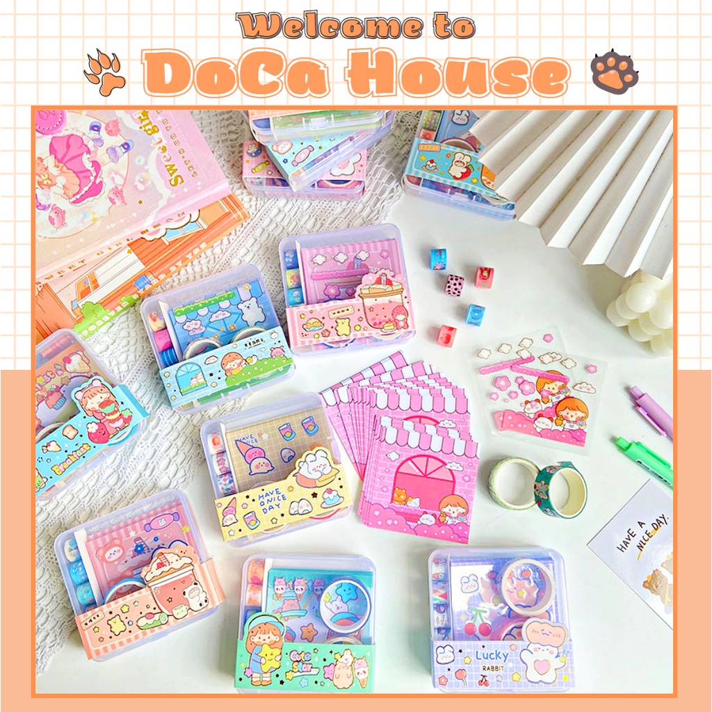 Sticker hộp kèm note washi xinh xắn trang trí sổ nhật ký - DC249