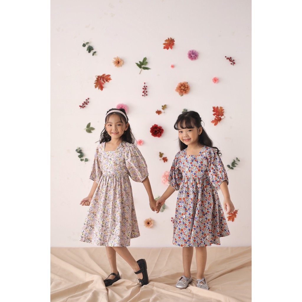 [LITTLE PINK] MELANIE DRESS - Váy bé gái cổ vuông tay bồng