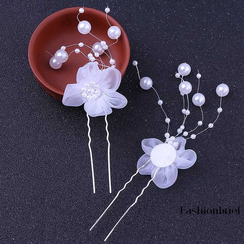 Set 2 Trâm Cài Tóc Trang Trí Hình Hoa Đính Ngọc Trai Mô Phỏng Xinh Xắn Dành Cho Nữ