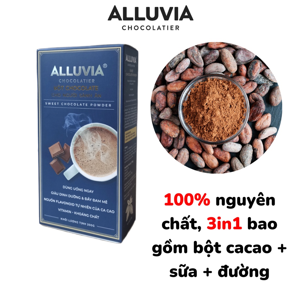 Bột cacao sữa 3in1 nguyên chất thơm ngon vị đậm đà Alluvia Chocolate