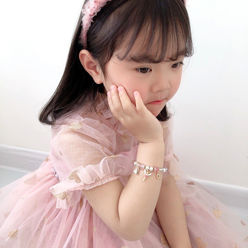 Vòng đeo tay đính đá pha lê họa tiết hoạt hình nhiều màu sắc phong cách Hàn Quốc độc đáo cho bé