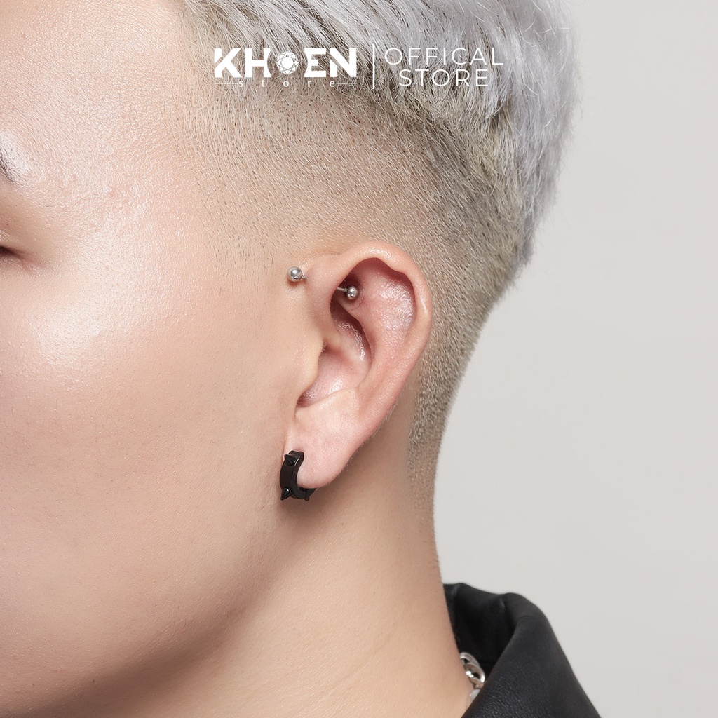 Khuyên tai nam nữ tròn gai bản dày 8mm thép không gỉ - Khoen Store