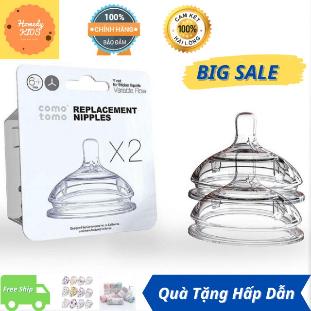 Núm Ti Bình Sữa Comotomo Chính Hãng [1 cái lẻ] Núm Vú Bình Silicone Comotomo size 1, 2, 3 tia, Y cut Homedy Kids