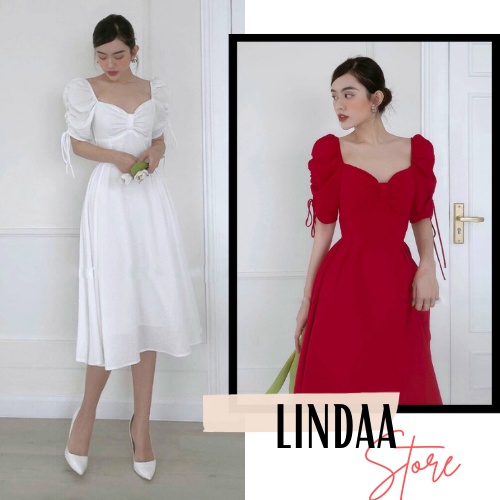 ĐẦM DỰ TIỆC MIDI LINEN RÚT NGỰC EDNA DRESS