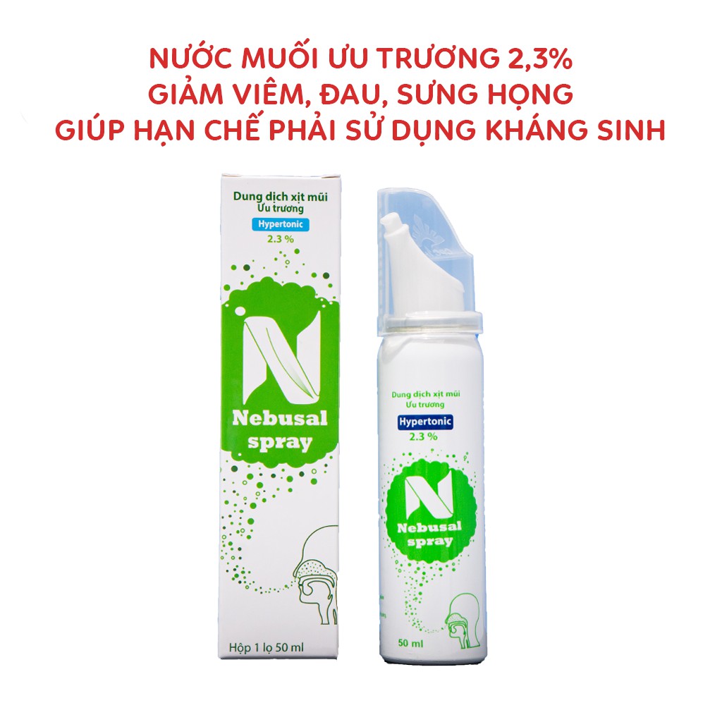 Nebusal Spray - Nước muối sinh lý xịt giảm khô mũi, nghẹt mũi, viêm mũi, sổ mũi cho trẻ từ 3 tháng tuổi và người lớn