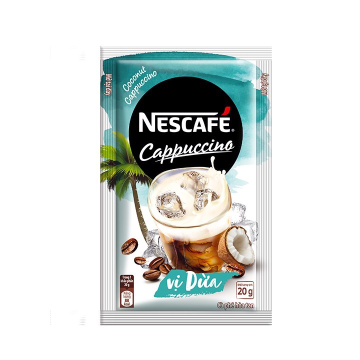 Cà phê Nescafe Cappuccino Vị Dừa - Hộp 10 gói x 20g