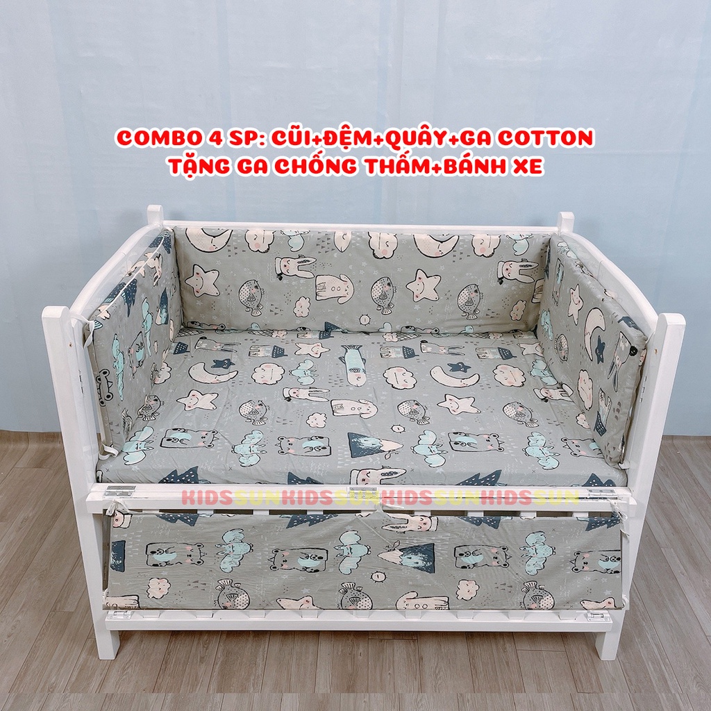 Giường Cũi Cho Bé Cũi Gỗ Quế Xuất Khẩu 3 Tầng Kidssun Kích Thước 80x130x86 cm Chịu Lực 100kg An Toàn Cho bé BH 24 Tháng