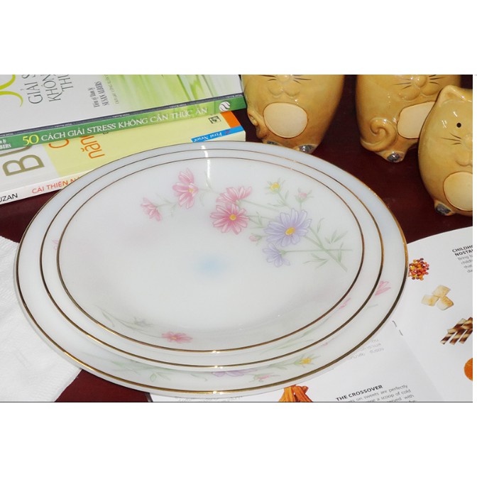 Đĩa nông 20cm thủy tinh ngọc cao cấp MP USA Home Set, nhập khẩu Thái Lan, an toàn cho sức khỏe_KokiaHome