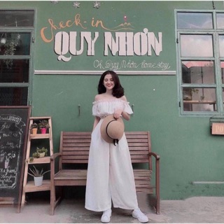 Set áo trễ vai và quần culotes cực vintage ❤️