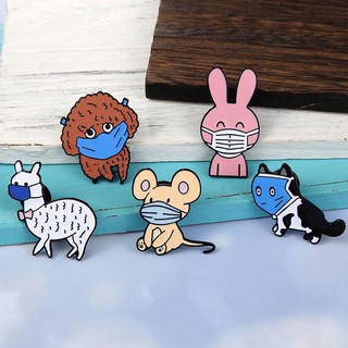 Ghim pin cài áo hình các em thú mang khẩu trang cute