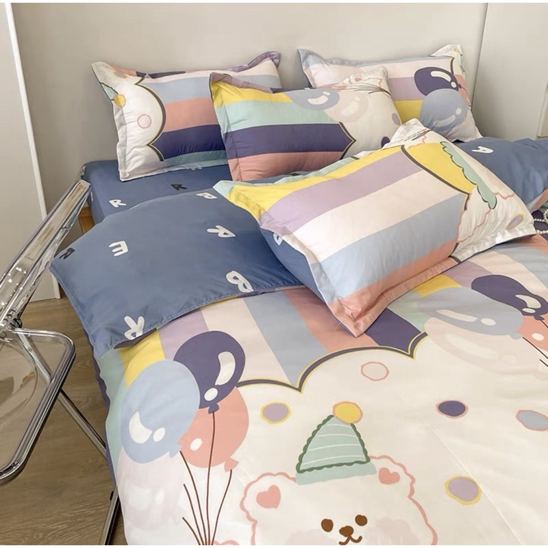 Shinbedding_ Set Cotton Poly Hoạ Tiết Xinh Xắn Dễ Thương (Set Vỏ Không Ruột)