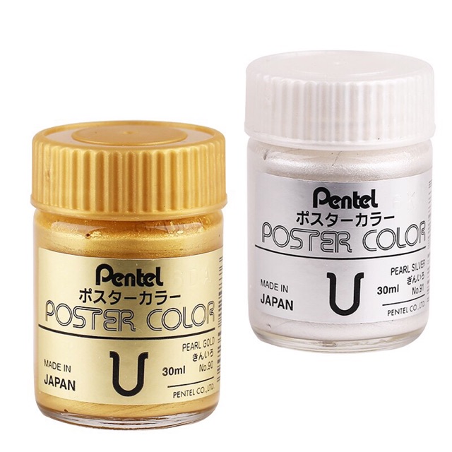 Màu nhũ Poster Pentel - Gold/Silver - 30ml lẻ [Hàng Chính Hãng]