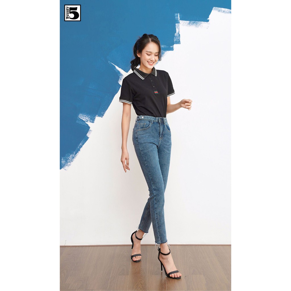 Áo thun polo nữ viền cổ đen 2 vạch Twentyfive 3741