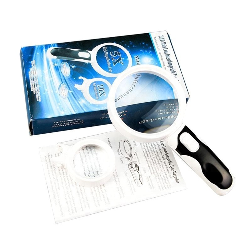 Kính Lúp Cầm Tay 2 Đèn LED Phóng To 2.5X / 10X Chuyên Dụng Cho Macula