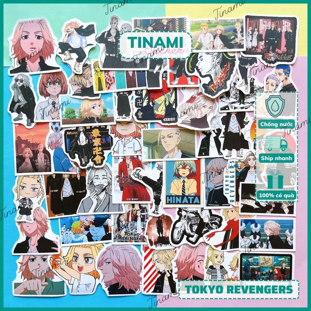 Bộ 50 Sticker Anime hình dán Tokyo Revengers Mikey Sticker chống nước dùng trang trí sưu tầm làm quà