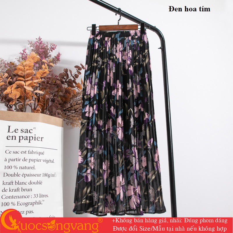 Chân váy midi dập li chân váy kiểu hoa GLV158 Cuocsongvang