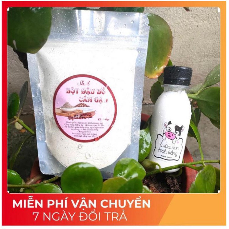 Bột đậu đỏ nguyên chất + Ủ sữa non kích trắng+ Cọ đắp mặt dưỡng da mờ tâm nám , phục hồi da hư tổn