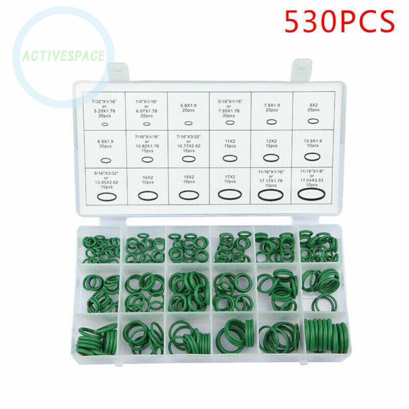 Set 530 vòng đệm tròn từ cao su màu xanh lá 18 size cho máy điều hòa xe hơi