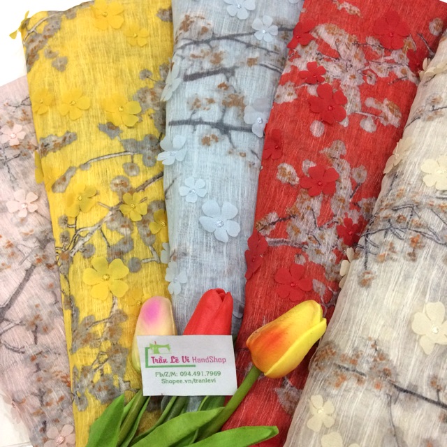 V189🌈 VẢI ORGANZA 3D CAO CẤP HOẠ TIẾT NHẬT BẢN MAY ĐỒ CHO DOLL, OBITSU, DIY, HANDMADE, QUILTING, SCRUNCHIES, DECOR..