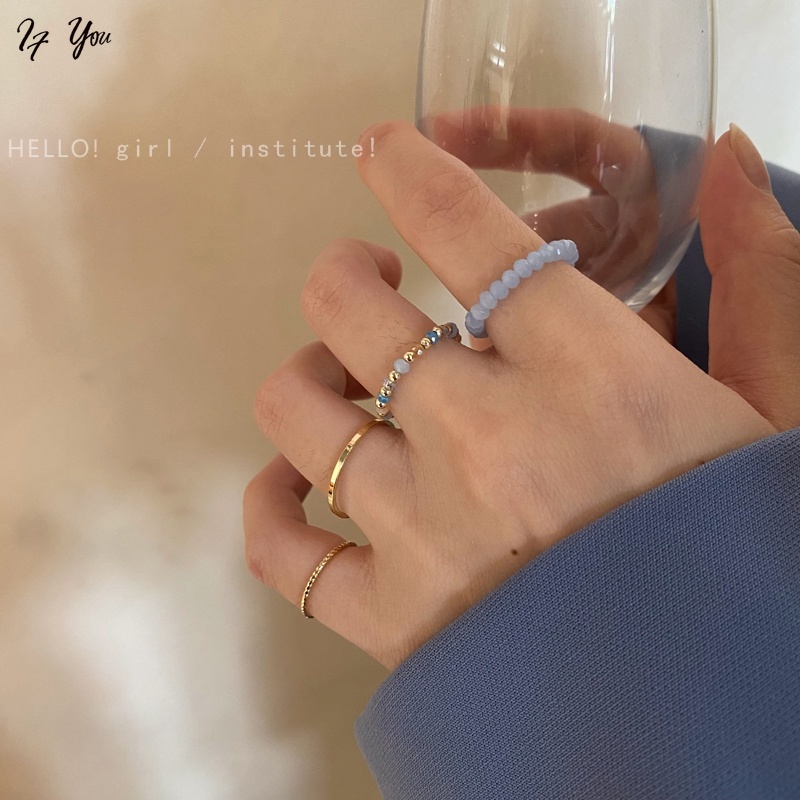 Set 4 nhẫn nữ AY bằng hợp kim mạ vàng/ dạng chuỗi hạt xinh xắn