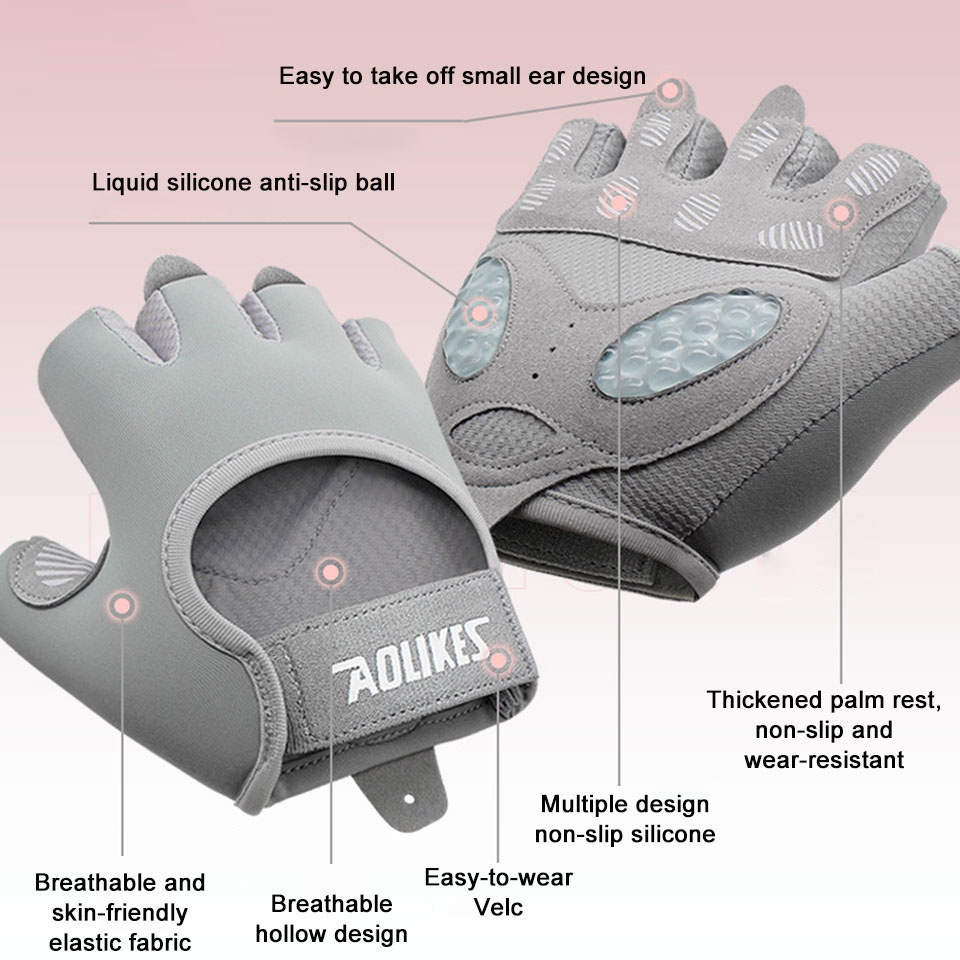 Găng tay thể thao AOLIKES thiết kế hở ngón thoáng khí hỗ trợ nâng tạ / đạp xe cho nữ