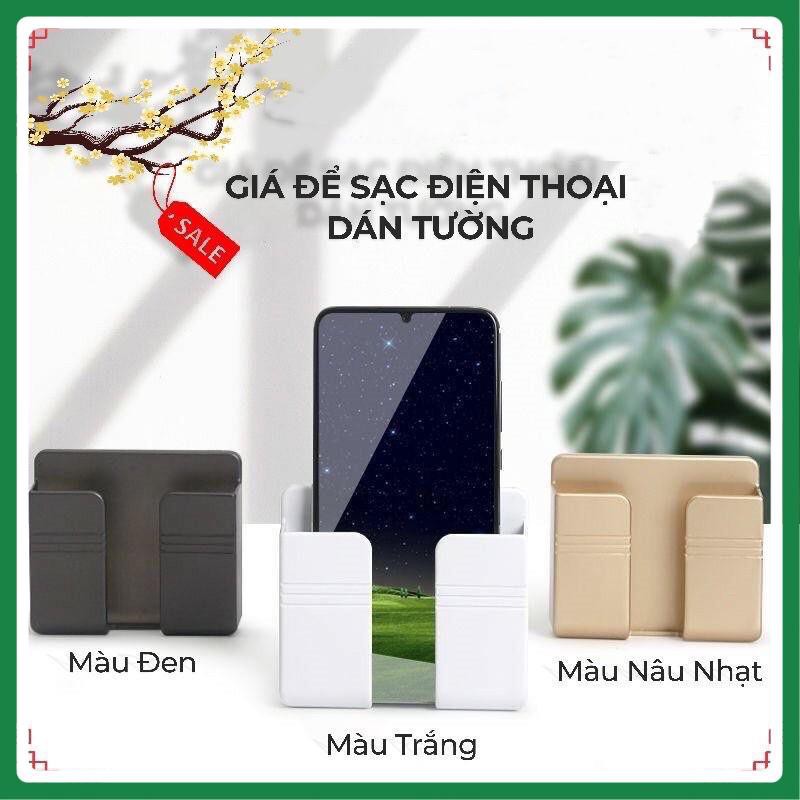 Kệ Dán Tường Để Remote, Đồ Dùng/ Giá Đỡ Sạc Điện Thoại - Có Móc Treo Giữ Dây Điện
