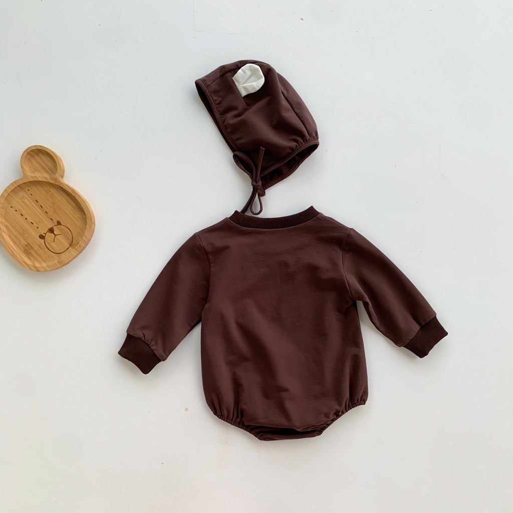 Set Áo Liền Quần Và Mũ Trùm Đầu Thiết Kế Hình Gấu Cho Bé Sơ Sinh