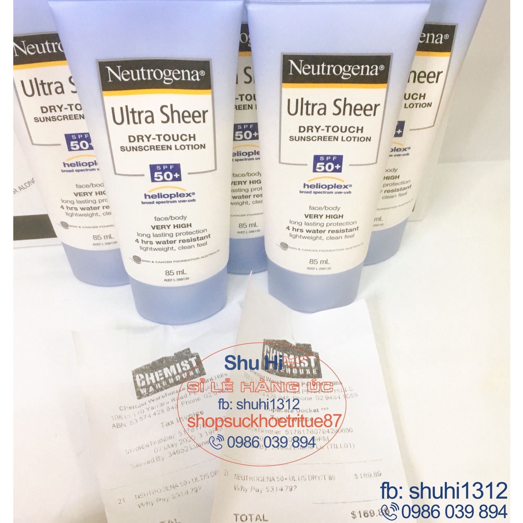 Kem chống nắng Neutrogena Ultra Sheer Dry Touch Sunscreen Lotion SPF50 85ml - Úc đi air