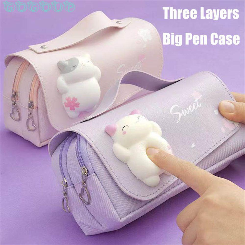 Túi Đựng Bút Hai Ngăn Họa Tiết Mèo Dễ Thương