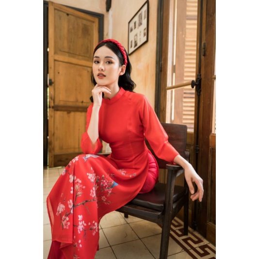🥰 Siêu phẩm áo dài cách tân tơ óng 4 tà  họa tiết hoa sắc nét . Áo dài thiết kế cao cấp giá rẻ