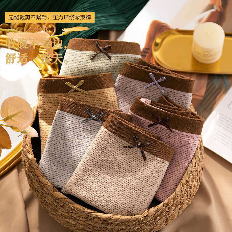 Quần lót nữ Cotton thông hơi viền nâu nơ co giãn 4 chiều, Quần Chíp Nữ Rẻ Đẹp Loại 1