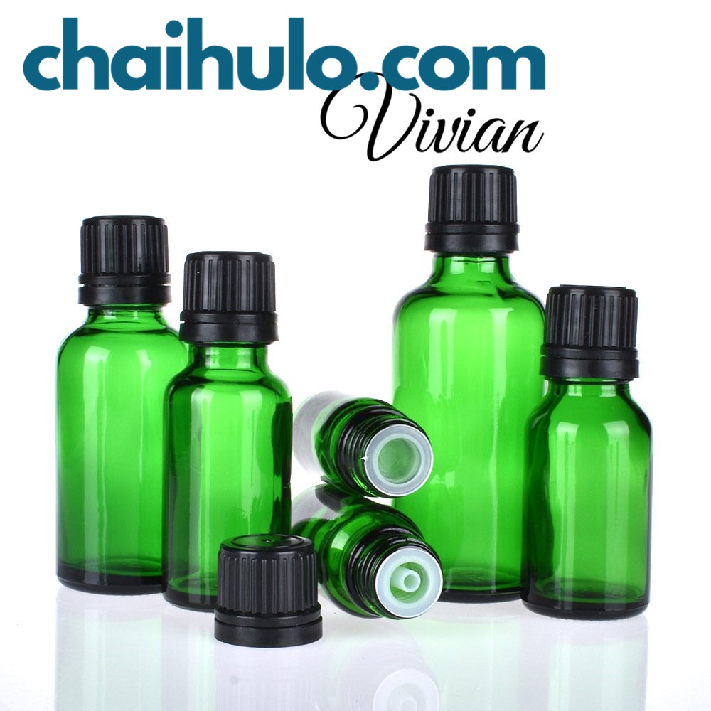 Chai thủy tinh, lọ đựng tinh dầu serum thân xanh nắp vặn nhựa 5ml 10ml 20ml 30ml 50ml 100ml