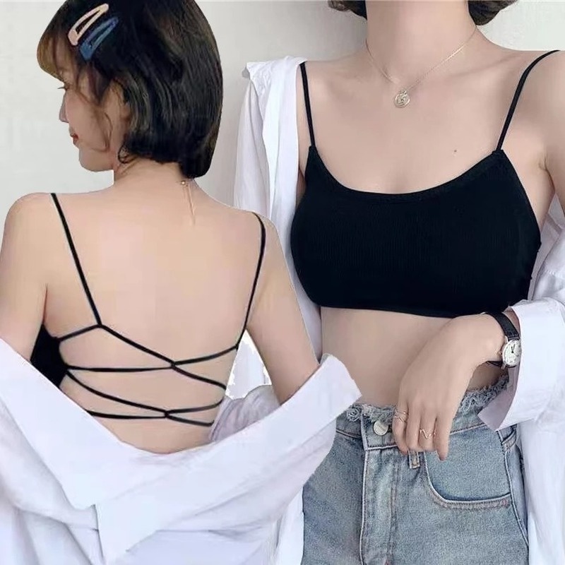 Áo Ngực Ống Dây Chéo Lưng Co Giãn Thoáng Khí Mềm Mại Có Miếng Đệm Ngực Tháo Rời Được Cho Nữ Tập Yoga