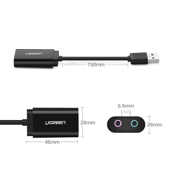 Bộ chuyển đổi USB Sound Card UGREEN 30724 3.5mm Headphone và Microphone Jack