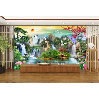 Tranh dán tường 3D phong thủy - thác nước (Kích thước theo yêu cầu)