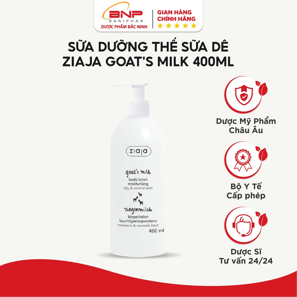 Sữa dưỡng thể, dưỡng ẩm sữa dê trắng da body Ziaja Goat’s Milk Lotion Moisturising 400ml