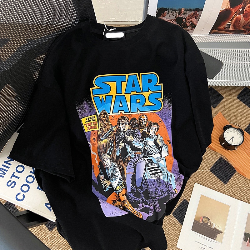 SUXI Áo Thun Ngắn Tay Dáng Rộng In Họa Tiết Retro Cá Tính Dễ Phối Đồ Cho Nữ