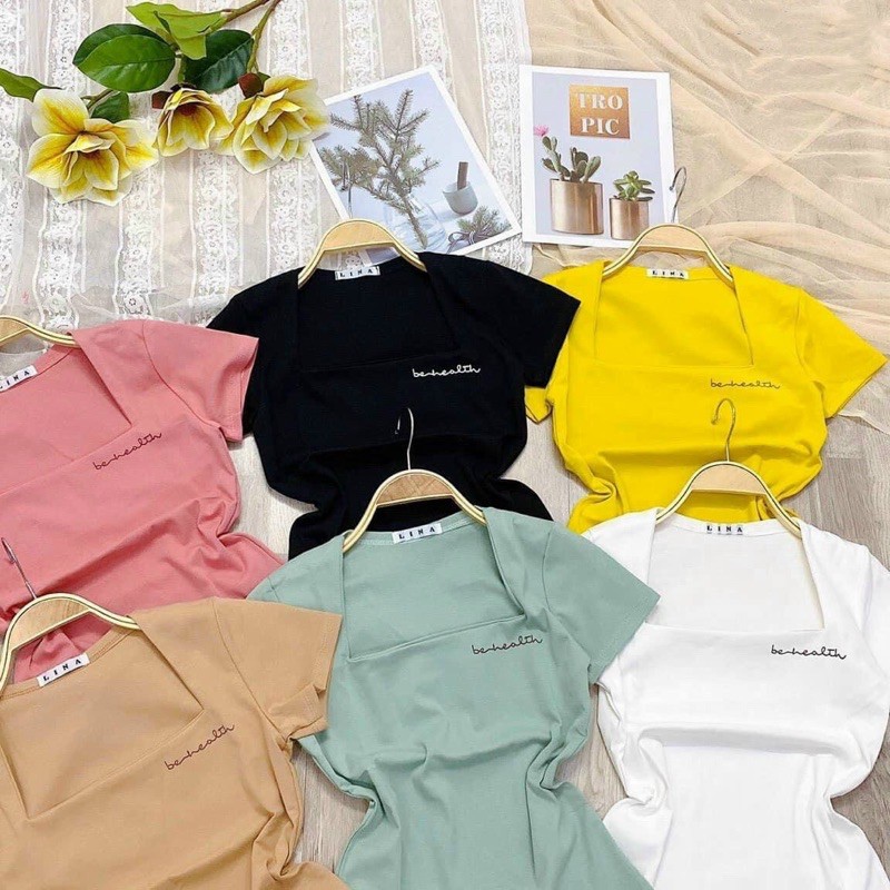 [Mã 11FASHIONSALE1 giảm 10K đơn 50K] Áo cổ vuông tay ngắn thêu chữ [ Ảnh thật hình cuối ] | BigBuy360 - bigbuy360.vn