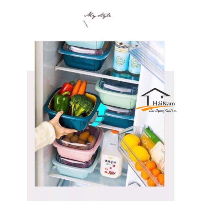{FREE SHIP}Bộ Rổ Hoa Quả Vuông BASKEE 3 in 1 Kèm Chậu Có Nắp Đậy Chất Liệu Nhựa Cao Cấp