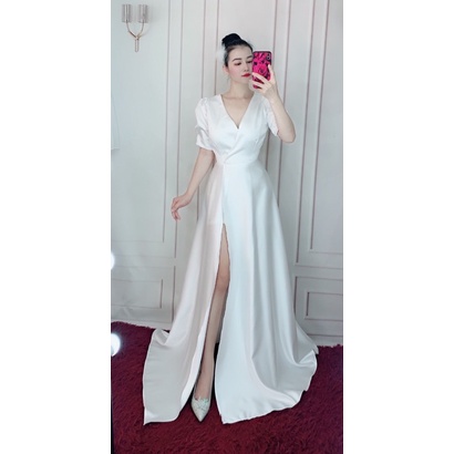 ĐẦM NÀNG DÂU CỔ V SẺ TÀ SIÊU PHẨM NHA DÂU full size S/M/L/XL