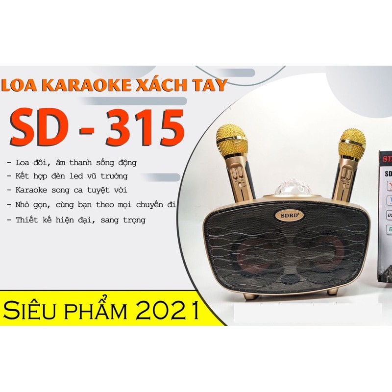 [ XẢ KHO BÁN LỖ ] Loa Mắt Cú Siêu Đẹp, Loa Đôi, Loa Công Suất Lớn, Loa Karaoke Bluetooth SDRD SD-315, Tặng Kèm 2 Micro