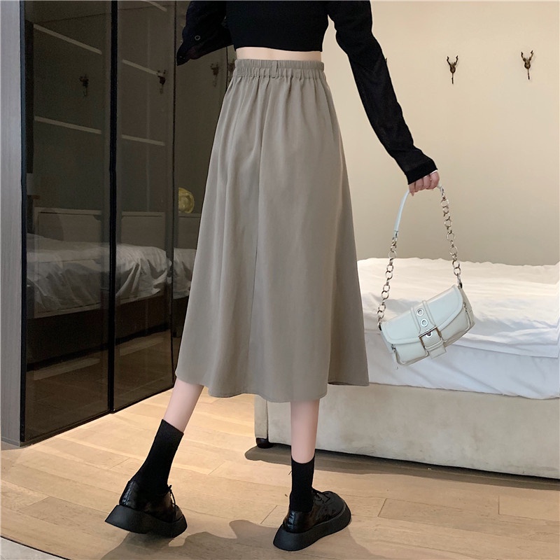 SUXI Chân Váy Chữ A Lưng Cao Màu Trơn Thời Trang Hàn Quốc Cho Nữ