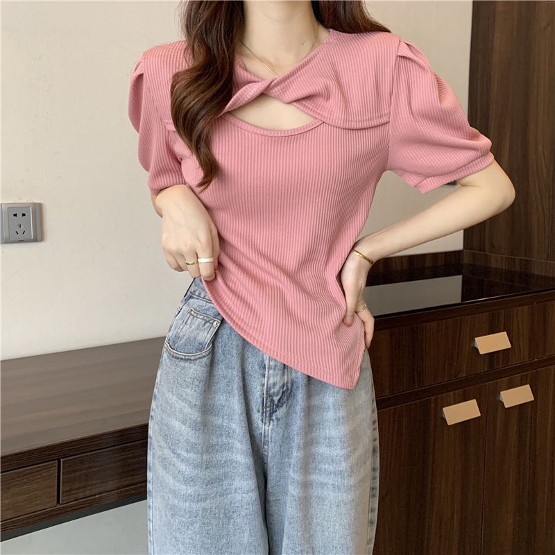 Áo Thun Tay Phồng Ngắn Phong Cách Pháp Thời Trang Mùa Hè Dành Cho Nữ