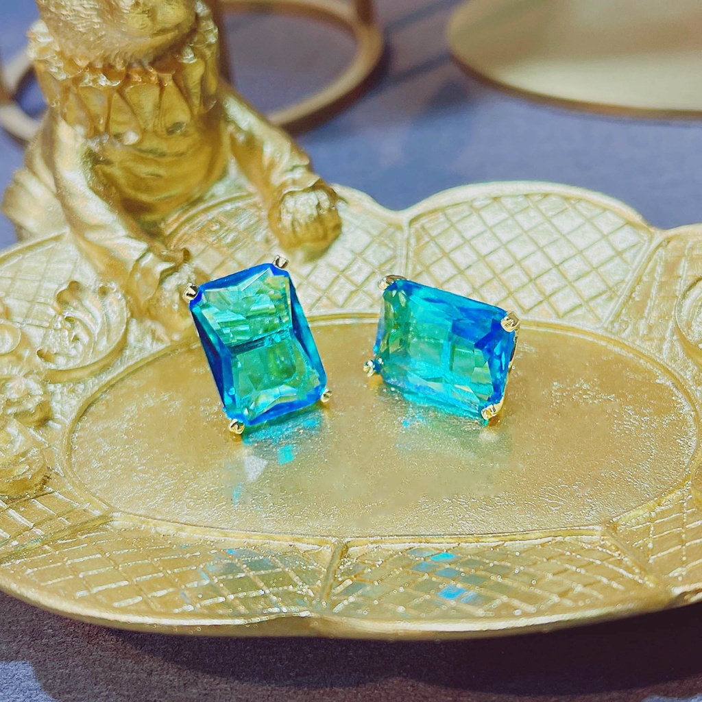 Khuyên Tai Đính Đá Topaz Hình Vuông Màu Xanh Dương Phong Cách Mới Cho Nữ-JHS4-E