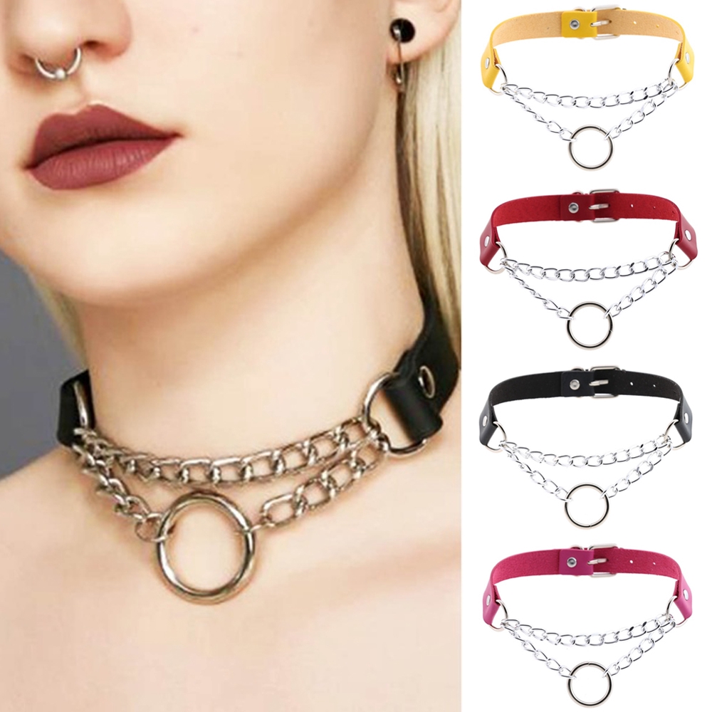 Vòng cổ choker dây xích dài phong cách Gothic cho nam và nữ