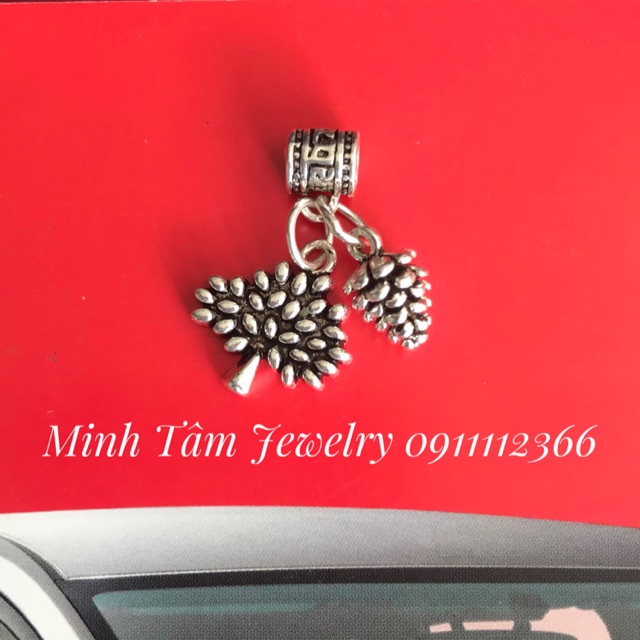 Charm treo hình cây thông, quả thông bạc Thái S925