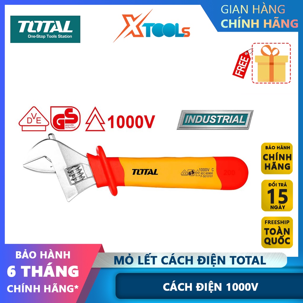 Mỏ lết đa năng TOTAL 8-10inch, cách điện 1000V an toàn tiêu chuẩn Đức, dùng siết mở, nới lỏng đai ốc[CHÍNH HÃNG][XTOOLS]