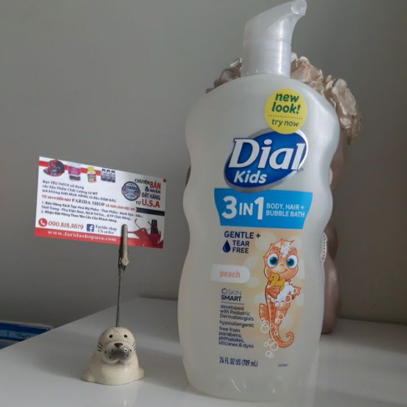 DẦU TẮM GỘI XÃ MÙI ĐÀO / TÁO /  CAM CHO BÉ DIAL - KIDS BODY + HAIR WASH  24 OUNCE 709ML  TỪ MỸ