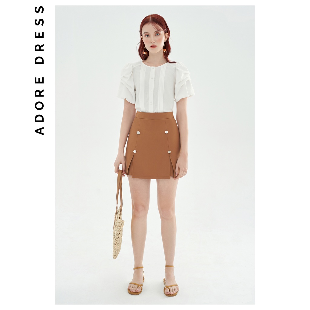 Quần skort nâu tây xẻ 2 bên phối 4 khuy 2CV3001 ADORE DRESS