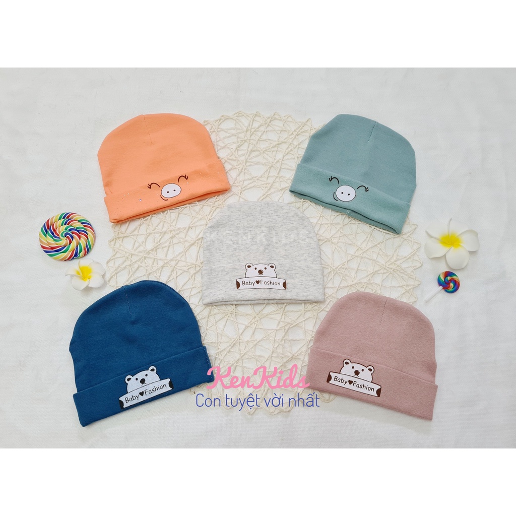 SET 5 Nón mũ tròn bo sơ sinh thun cotton hình gấu và heo ngộ nghĩnh cho bé